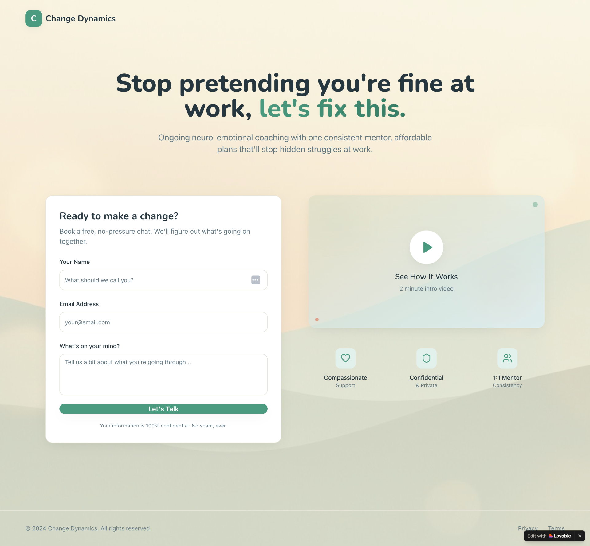 Change Dynamics landing page example