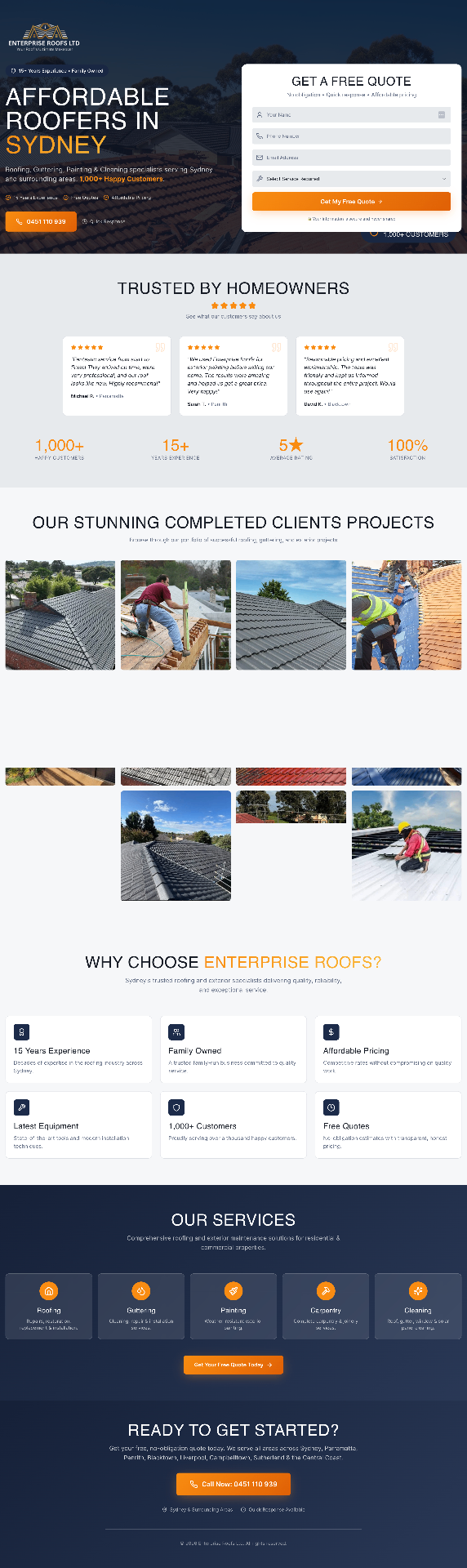 Enterprise Roofing landing page example