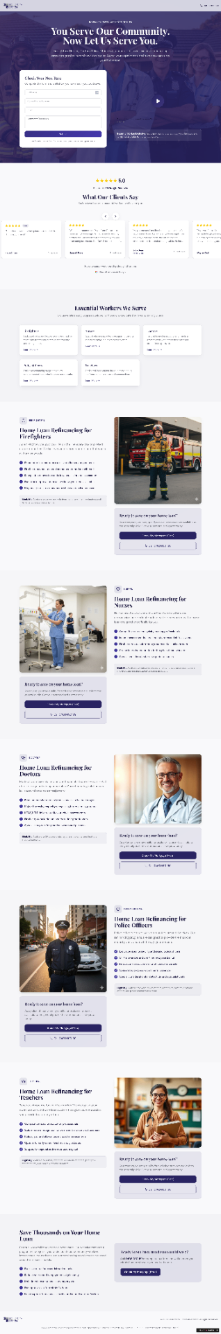 Essential Workers Finance landing page example