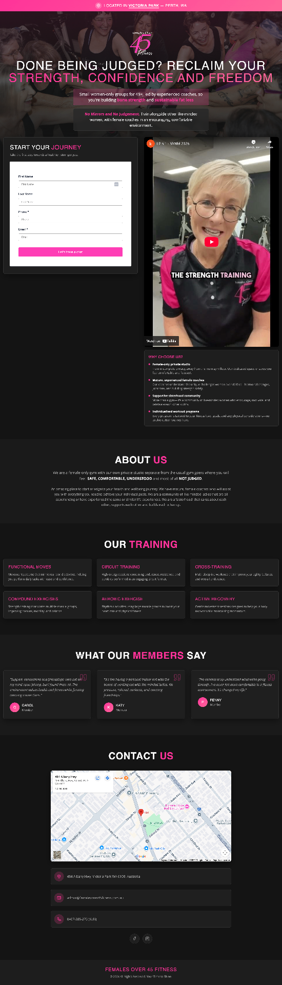 Females Over 45 Fitness landing page example