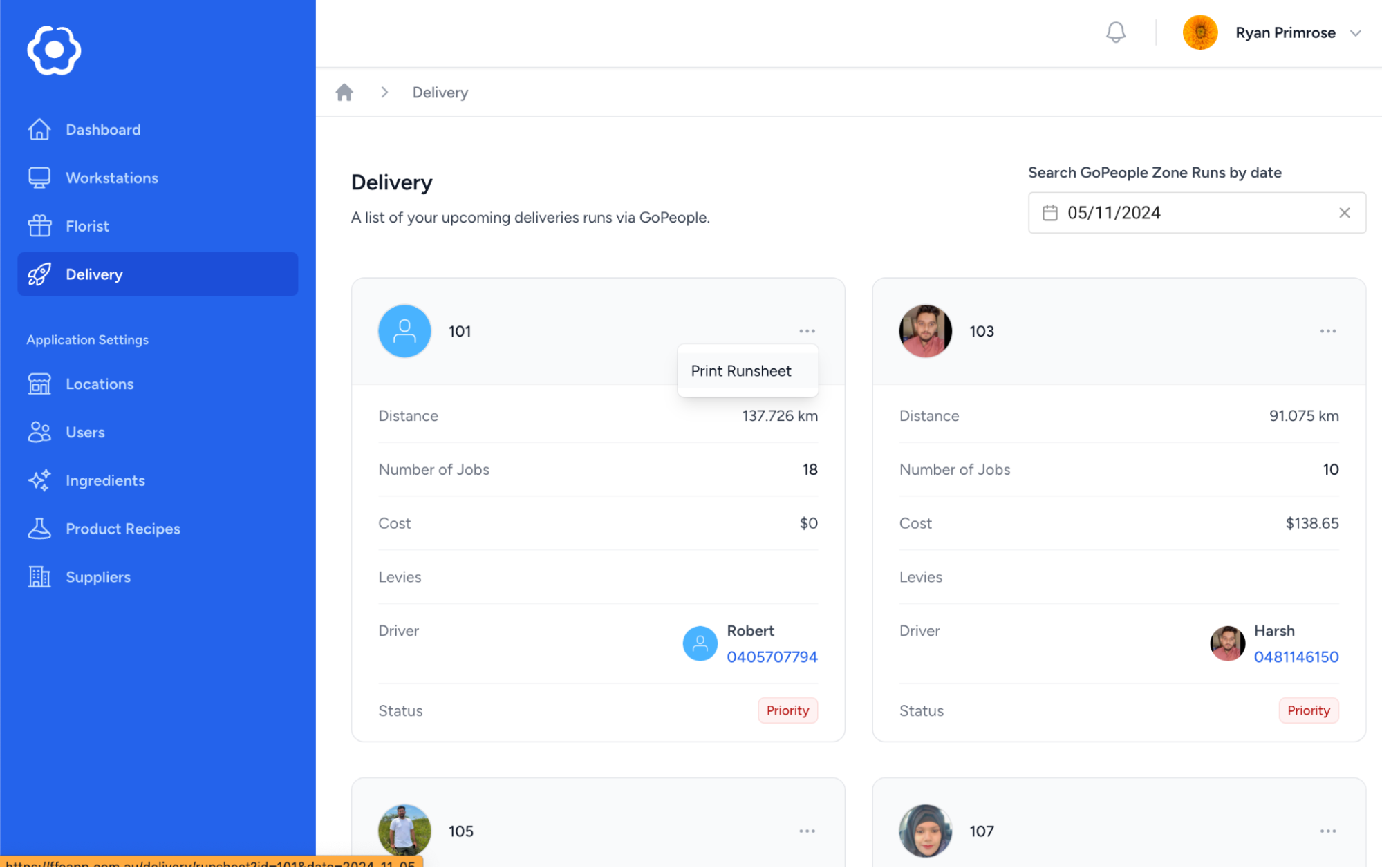 FFE App - Delivery Dashboard