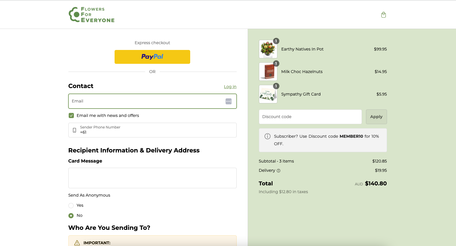 FFE Website - Checkout