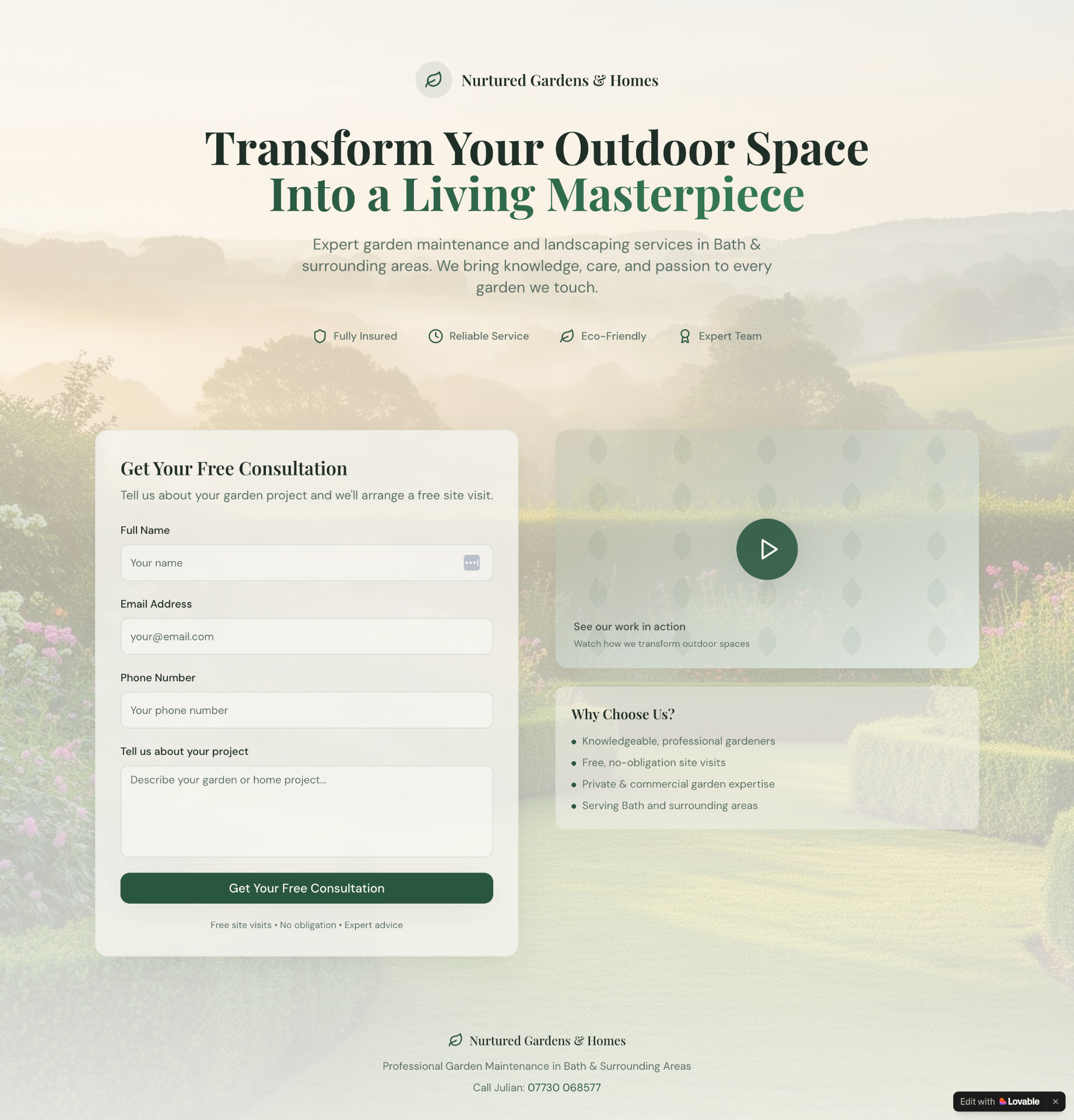 Nurtured Gardens landing page example