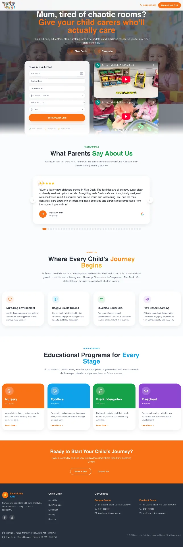 Smart Little Kids landing page example