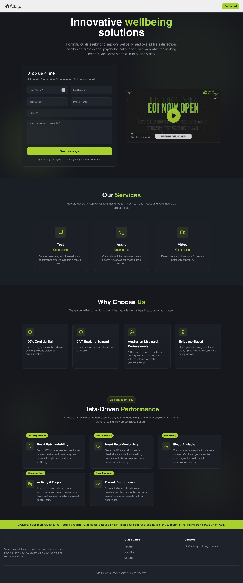 Virtual Psychologist landing page example