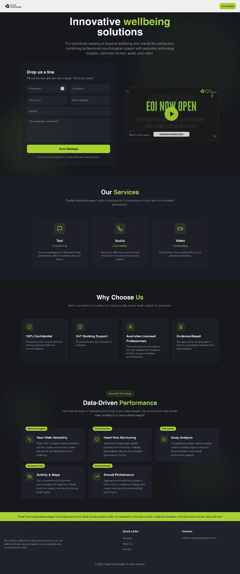 Virtual Psychologist landing page example