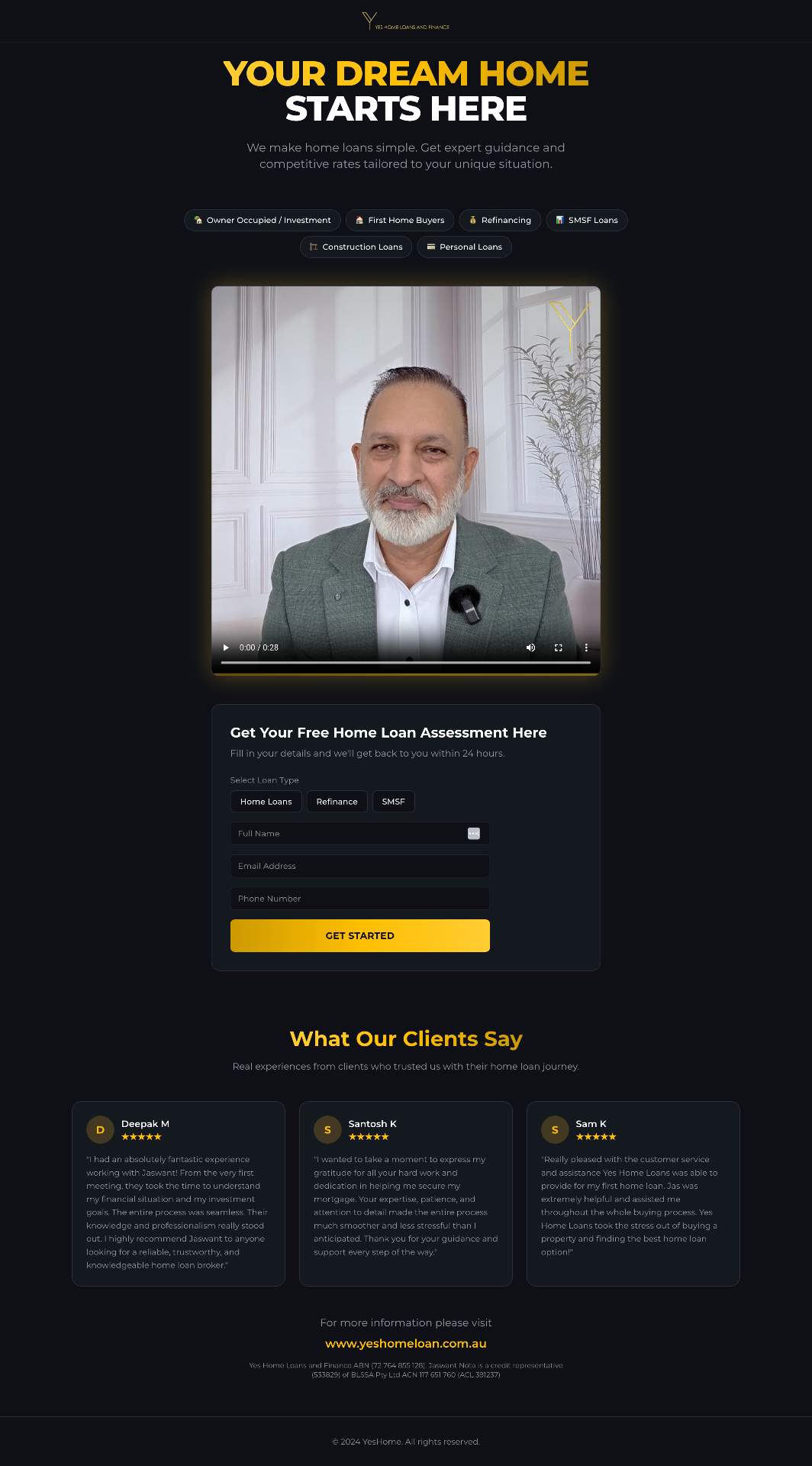 Yes Home Loan landing page example