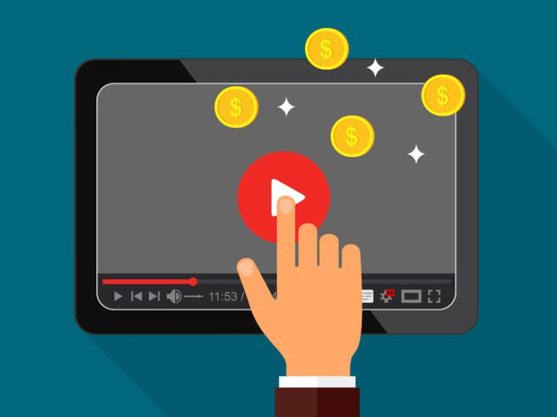 Video monetization concept. Making money from video content. Vector illustration.