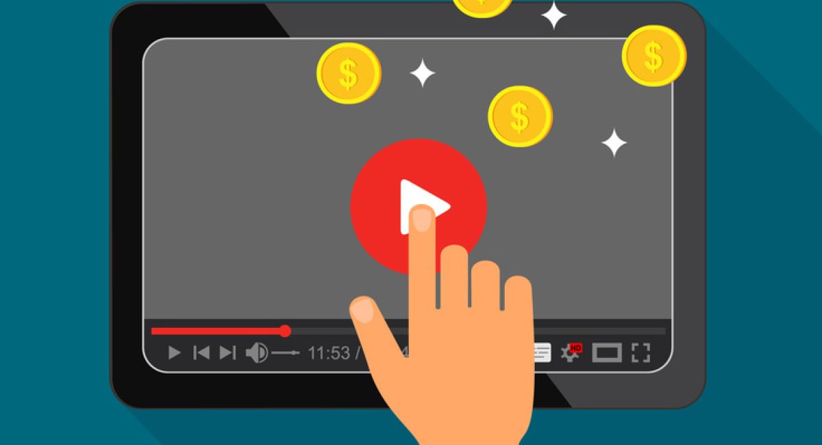 Video monetization concept. Making money from video content. Vector illustration.