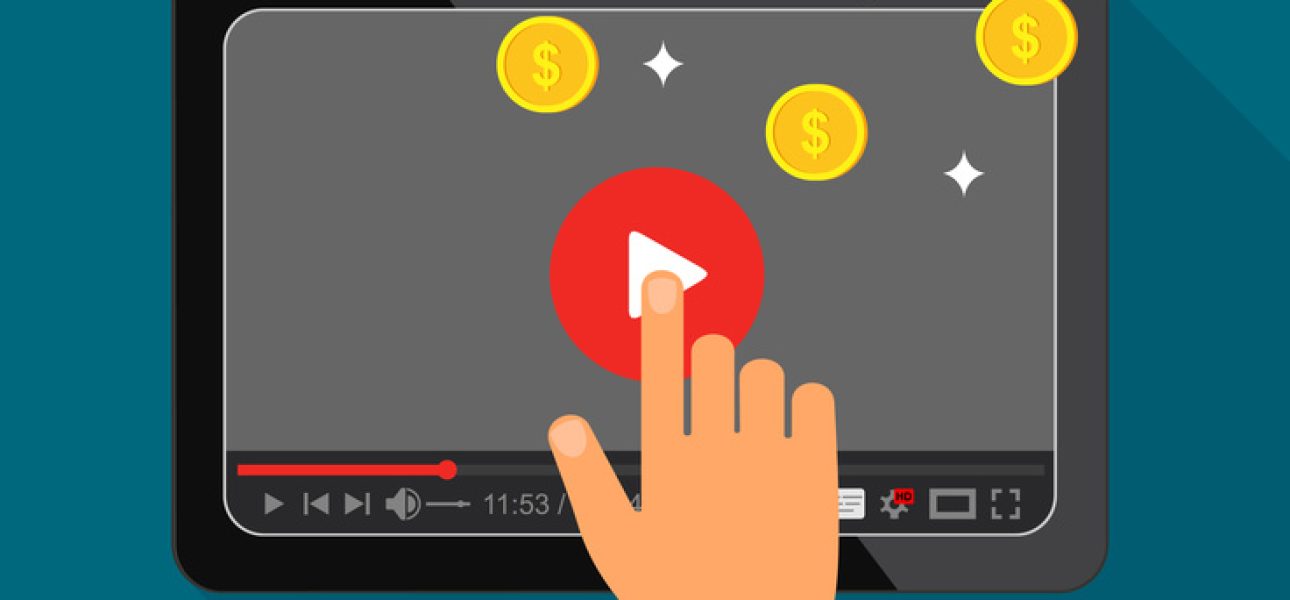 Video monetization concept. Making money from video content. Vector illustration.