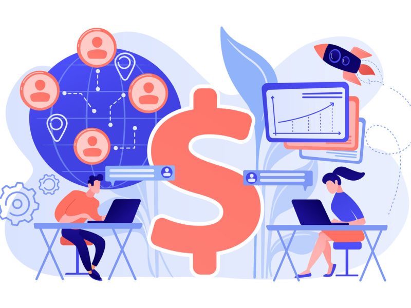 Virtual sales concept vector illustration.