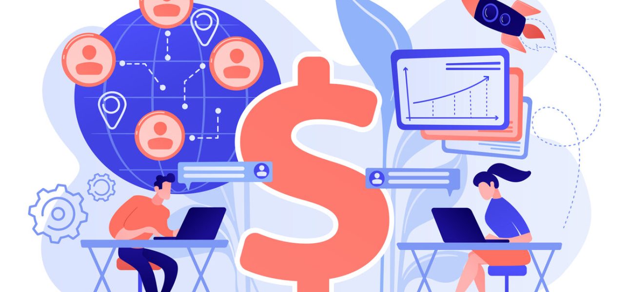 Virtual sales concept vector illustration.