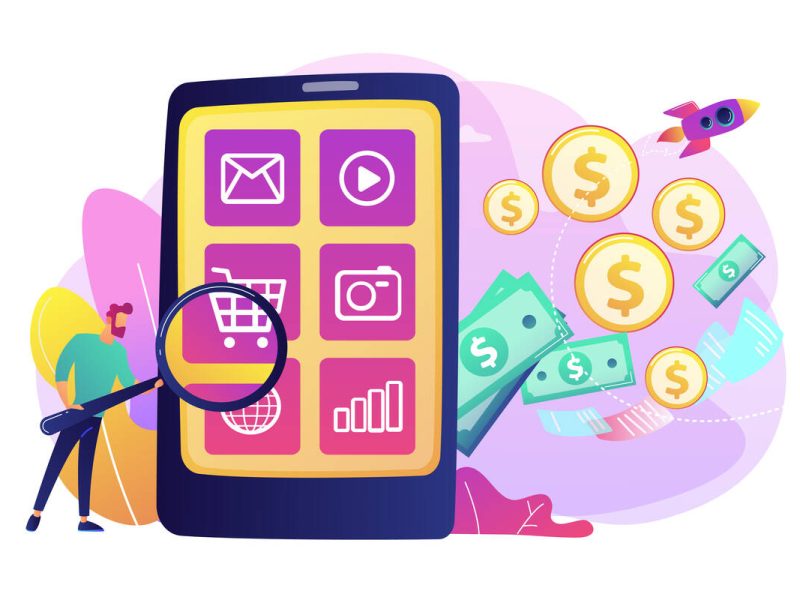 App monetization concept vector illustration.