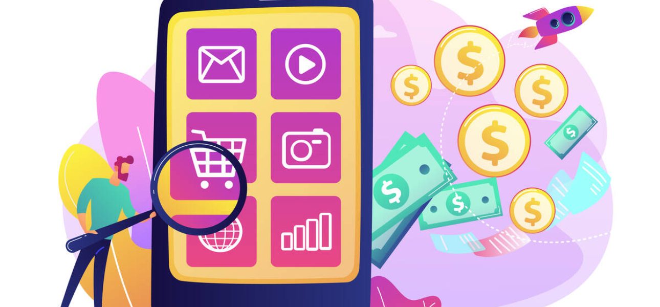 App monetization concept vector illustration.