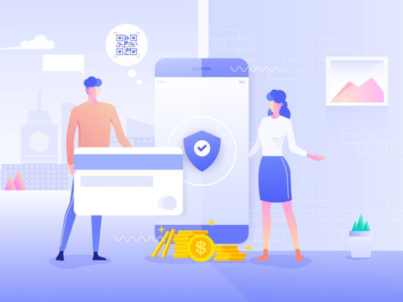 Protection online payment transaction with smartphone. Internet banking via credit card on smartphone. Cashless society and Protection shopping wireless pay through smartphone and qr code scan.