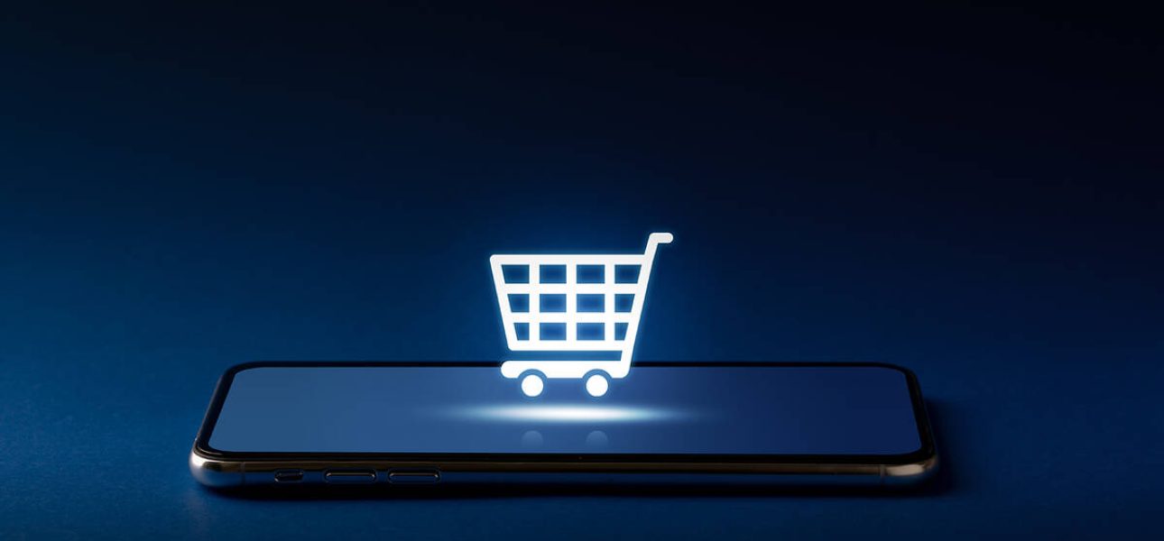Online shopping icon on smart phone for global concept